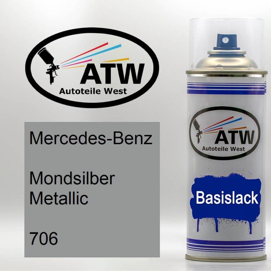 Mercedes-Benz, Mondsilber Metallic, 706: 400ml Sprühdose, von ATW Autoteile West.